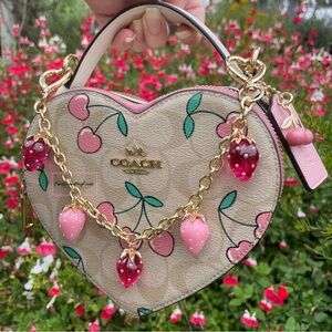 Heart Strawberry Bag Purse Charm Chain Swag Strap Hot Pink & Baby Pink Pearl